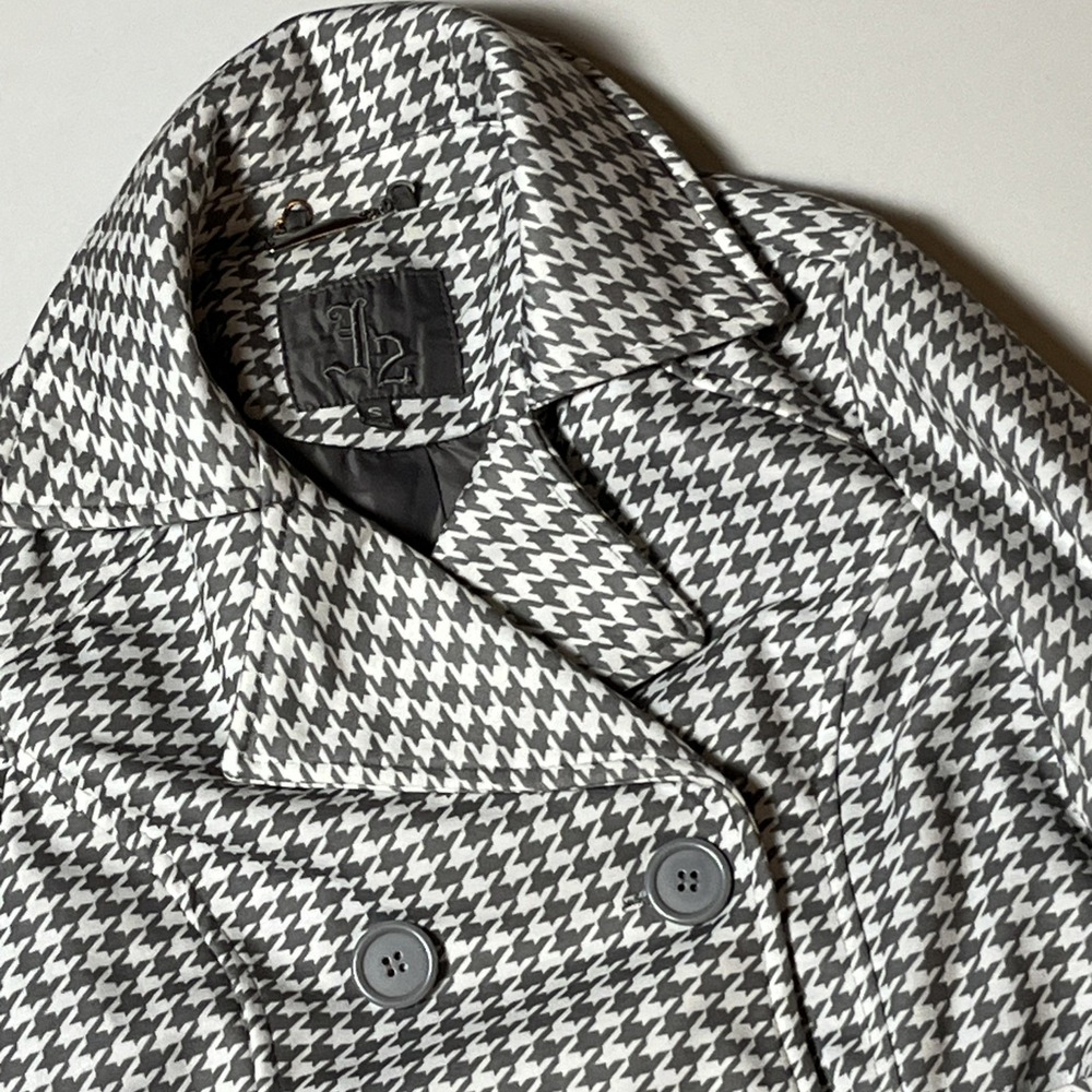 J2‎ by Jou Jou Houndstooth Jacket Sz S Gray White Button & Tie Preppy Light Coat